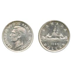 1947. Maple Leaf.  Two 'H.P.' variety.  PCGS graded Mint State-62.  Brilliant, with a touch den toni