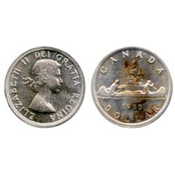 1955. Arnprior.  With 'Die Breaks'.  ICCS mint State-64.  Brilliant.