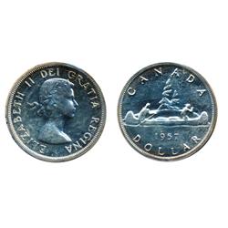 1957. One Water Line.  ICCS Proof-Like-65.  A rare variety in proof-like.  A lustrous Gem with a tra