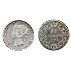 TEN CENTS.  1946-C.  ICCS MS-60;  FIFTY CENTS.  1870.  ICCS Fine-15.  Both lightly toned.