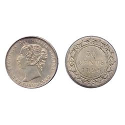 1896. Obverse port. #2.  ICCS AU-50.  A brilliant Victorian fifty cents piece.