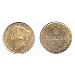 1870. Obverse port. #1. (3 Dot variety).  PCGS graded AU-58.  Lustrous yellow luster.