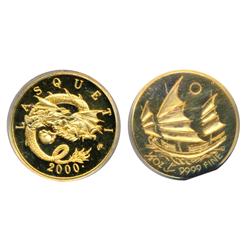 Lasqueti Mint.  2000. (Dot). Counterstamp M.T.G. (Mammoth Tusk Gold).  1/2 oz. .9999 Fine Gold.  Obv