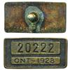 Image 1 : Ontario Chauffeur's Badge.  Brass.  Obv: No. 20222. Ont. 1928.  Rev: License Chauffeur/pin.