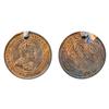 Image 1 : 1908 Canadian Large Cent.  Souvenir of the opening of the Ottawa Mint.  Pierced at top, with a red, 