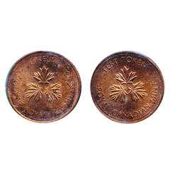 TEST Token.  One Cent. No Date. CH-TT-1.3C. Round, with Beads. French/English legends.  CCCS graded 