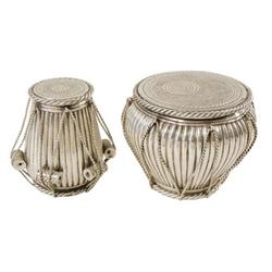 Sterling Silver Exclusive Decorative Musical Drums (Tabla ) Set -with Hand Made Heavily Decorated  w