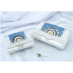 Set of 2 Jewelry Box Multicolor Flower Enamel on Sterling Silver Exclusive - Hand Made Heavily Decor