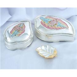 Set of 2 Jewelry Box Multicolor Flower Enamel on Sterling Silver Exclusive - Hand Made Heavily Decor