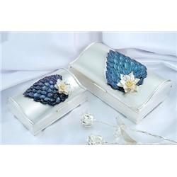 Set of 2 Jewelry Box Multicolor Flower Enamel on Sterling Silver Exclusive - Hand Made Heavily Decor