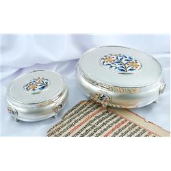 Set of 2 Jewelry Box Multicolor Flower Enamel on Sterling Silver Exclusive - Hand Made Heavily Decor