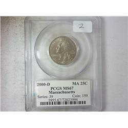 2000-D MASSACHUSETTS QUARTER PCGS MS67
