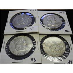 1954, 57, 60 & 62 FRANKLIN HALF DOLLARS