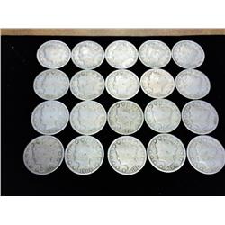 20 ASSORTED LIBERTY "V" NICKELS