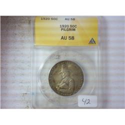 1920 PILGRIM HALF DOLLAR ANACS (AU 58)