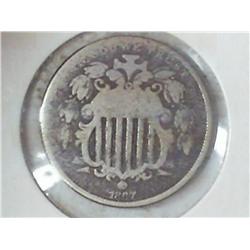 1867 SHIELD NICKEL (WITHOUT RAYS)