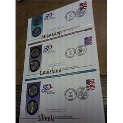 3 US MINT SET STATE QUARTER FDC'S (IL, LA, MS)