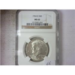 1964-D KENNEDY HALF DOLLAR NGC MS63