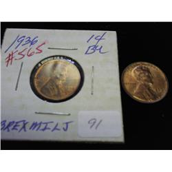 1936 & 38-S LINCOLN CENTS (UNC)
