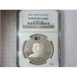 2003-P 1ST FLIGHT SILVER DOLLAR NGC PF69 ULTRA CAM