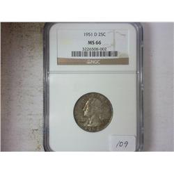 1951-D WASHINGTON QUARTER NGC MS66
