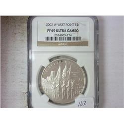 2002-W WEST POINT SILVER DOLLAR NGC PF69 ULTRA CAM