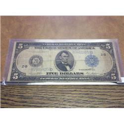 1914 US LARGE SIZE $5 NOTE