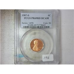 1987-S LINCOLN CENT PCGS PR69RD DCAM