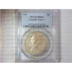 1965 CANADA TYPE III SILVER DOLLAR PCGS MS64