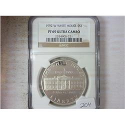 1992-W WHITE HOUSE SILVER DOLLAR NGC PF69 ULTRACAM