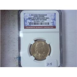 2007-D ADAMS DOLLAR NGC BU 1ST DAY OF ISSUE