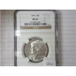 1964 KENNEDY HALF DOLLAR NGC MS63