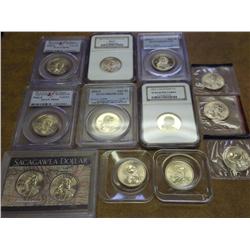 13 ASSORTED SACAGAWEA DOLLARS ALL UNC'S & PF
