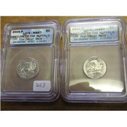 2007-P/D BUFFALO NICKELS ICG MS67 2 SLABS