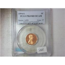 1994-S LINCOLN CENT PCGS PR69RD DCAM