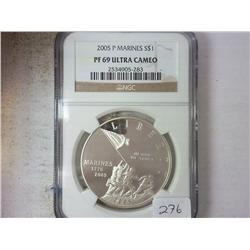 2005-P MARINES SILVER DOLLAR NGC PF69 ULTRA CAMEO