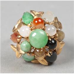 Chinese 14K Gold And Jadeite Princess Ring