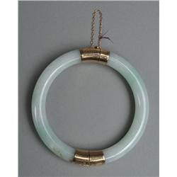 Chinese Jadeite And 14K Gold Mounted Bangle