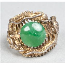 Chinese Qing Jadeite And Silver Gilt Ring