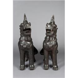 Pr. Of Massive Tibetan Bronze Temple Dogs