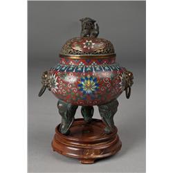 A Fine Chinese Qing Cloisonne & Bronze Censor