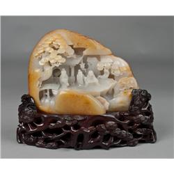 A Very Fine Chinese Carved White Jade Boulder