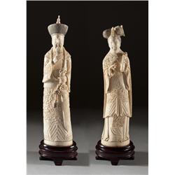 Pr. Of Finely Carved Chinese Qing Ivory Figures