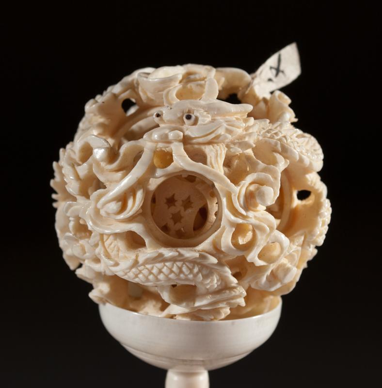 Finely Carved Chinese Puzzle Ball on Stand