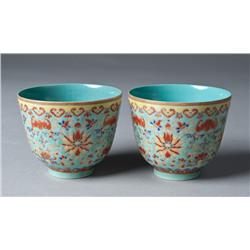 Pr. Of Chinese Famille Rose Porcelain Tea Cups