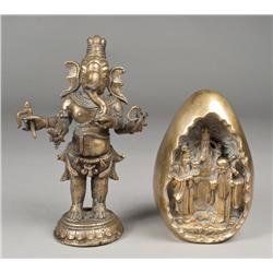 (2) Chinese Bronze And Brass Sculptures