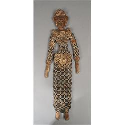Chinese Wedding Doll Of Stitched Coins & Wood