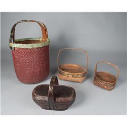 (4) Antique Chinese Woven Baskets