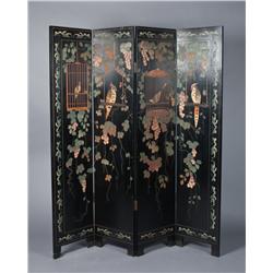 Chinese Lacquered Four Panel Room Screen