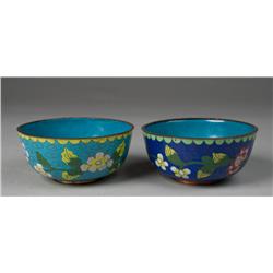 Pr. Chinese Cloisonne & Gilt Metal Bowls